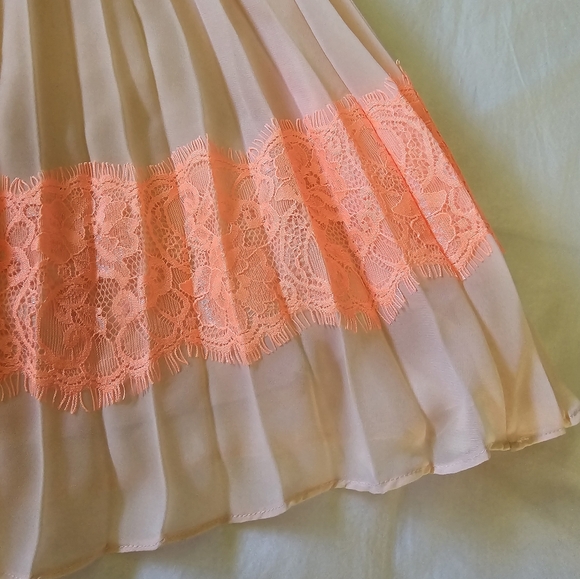 Ted Baker London Pleated Lace Trim Maxi Dress, Peach & Bright Orange - Picture 3 of 9
